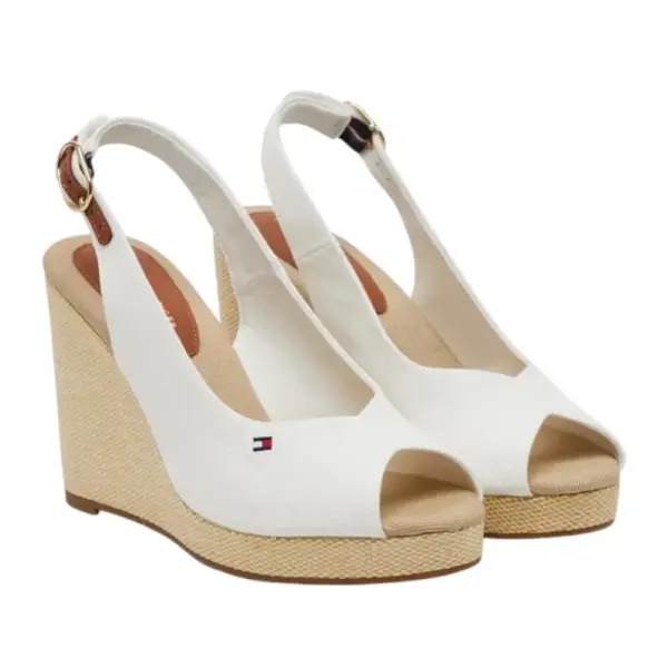 Tommy Hilfiger - Καλοκαιρινές Γυναικείες Πλατφόρμες Iconic Elena Sling Back Wedge FW0FW04789-YBL Λευκό FW0FW04789-YBL