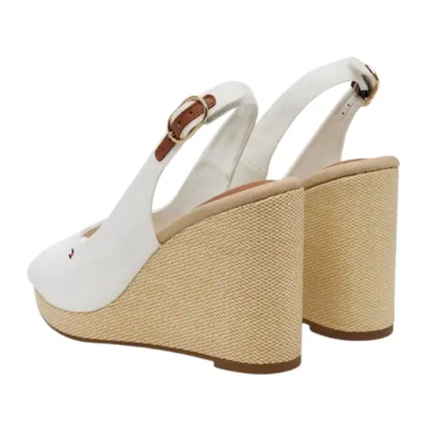 Tommy Hilfiger - Καλοκαιρινές Γυναικείες Πλατφόρμες Iconic Elena Sling Back Wedge FW0FW04789-YBL Λευκό FW0FW04789-YBL