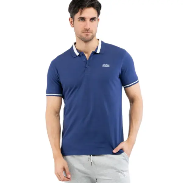 Cavalli Class - Ανδρική Μπλούζα Κοντομάνικη Polo Πικέ TXT64RKB002-04551 Μπλε