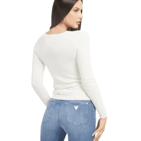 Guess - Γυναικείο Πουλόβερ Ls Vn Saylor Logo Slim Fit W5BR41Z2NQ2-G012 Λευκό W5BR41Z2NQ2-G012