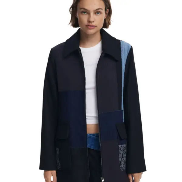 Desigual - Γυναικείο Παλτό Straight Patchwork 25WWEW46-2000 Μαύρο