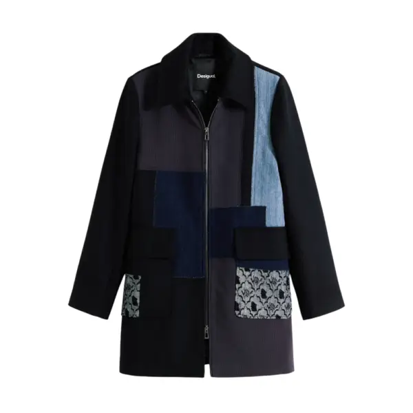Desigual - Γυναικείο Παλτό Straight Patchwork 25WWEW46-2000 Μαύρο 25WWEW46-2000