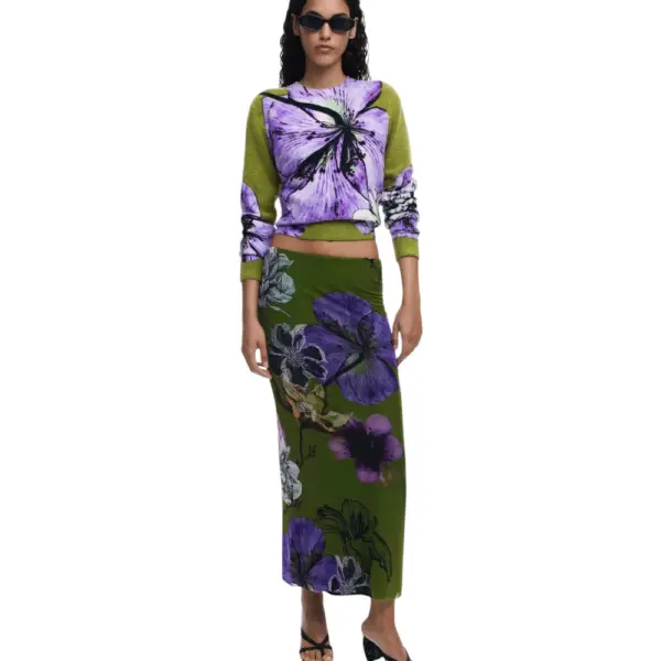 Desigual - Φούστα Maxi Tulleflowers Lacroix Regular Fit 25WWFK03-4010 Πράσινο 25WWFK03-4010