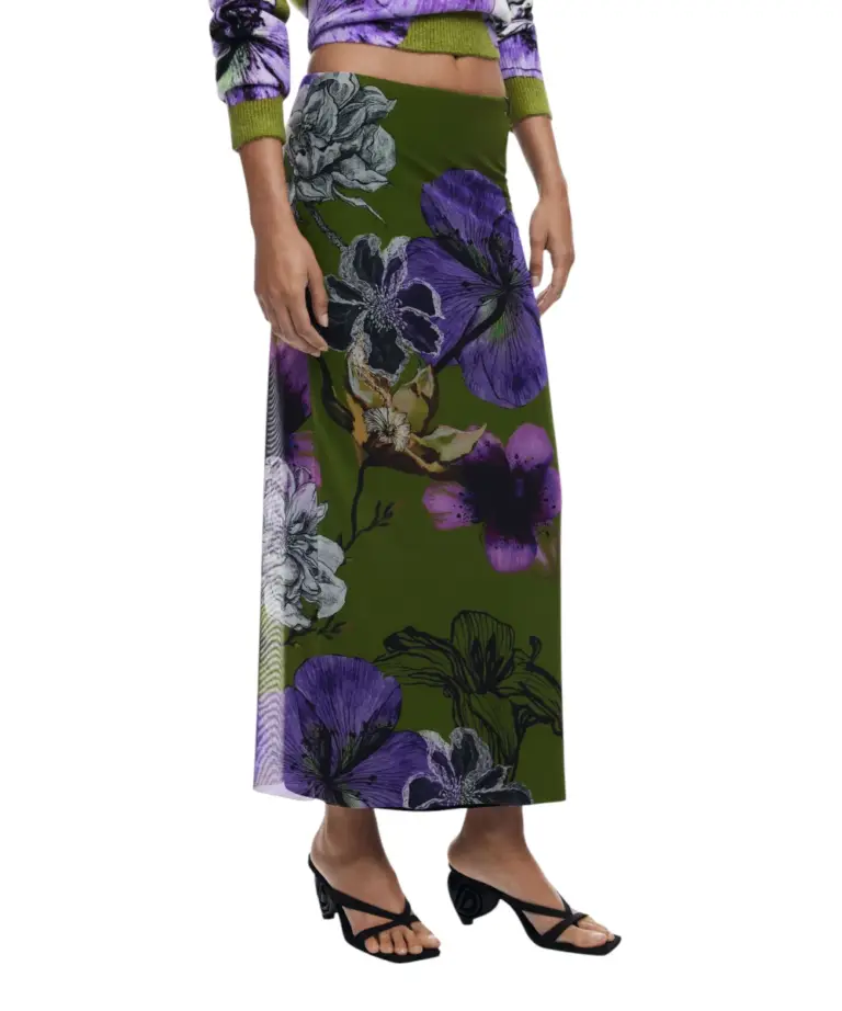 Desigual - Φούστα Maxi Tulleflowers Lacroix Regular Fit 25WWFK03-4010 Πράσινο