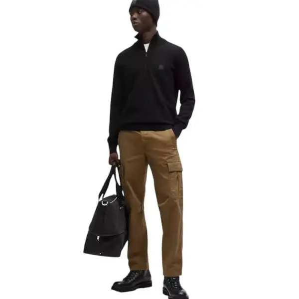 Hugo Boss - Ανδρικό Πουλόβερ Zip Neck Sweater In Cotton And Cashmere Kanobix 50527585-001 Μαύρο 50527585-001