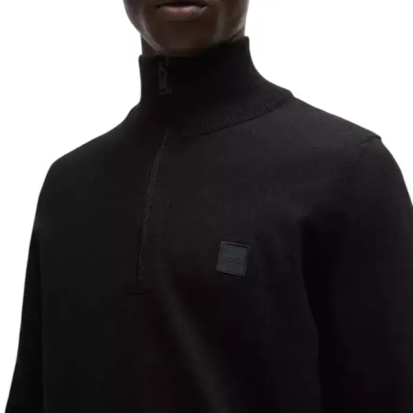Hugo Boss - Ανδρικό Πουλόβερ Zip Neck Sweater In Cotton And Cashmere Kanobix 50527585-001 Μαύρο 50527585-001