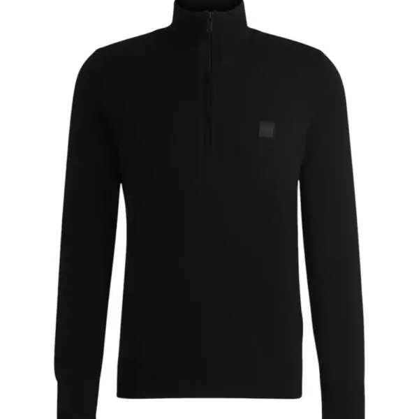 Hugo Boss - Ανδρικό Πουλόβερ Zip Neck Sweater In Cotton And Cashmere Kanobix 50527585-001 Μαύρο 50527585-001