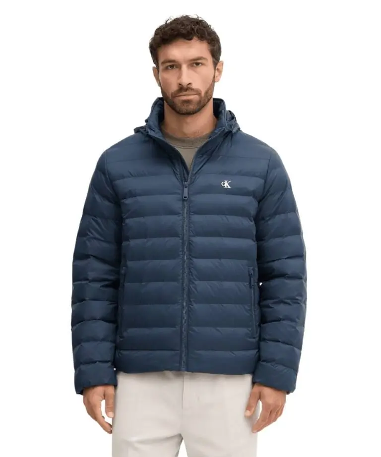 Calvin Klein - Ανδρικό Χειμωνιάτικο Μπουφάν Ls Nyln Md Wt Hdd F LV04RC511G-CEF Μπλε Ναυτικό