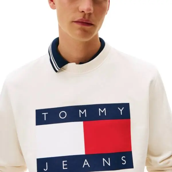 Tommy Hilfiger - Ανδρικό Φούτερ Big Flag Regular Fit DM0DM22643-YBH Λευκό DM0DM22643-YBH