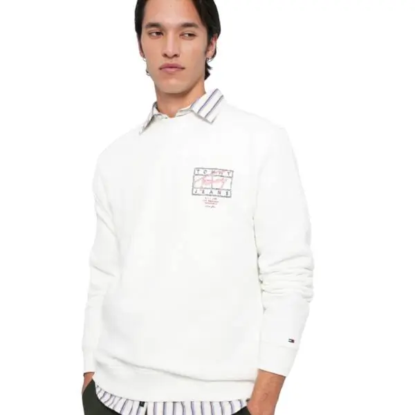 Tommy Hilfiger - Ανδρικό Φούτερ Tjm Entry Dna Play Regular Fit DM0DM22366-YBL Λευκό DM0DM22366-YBL