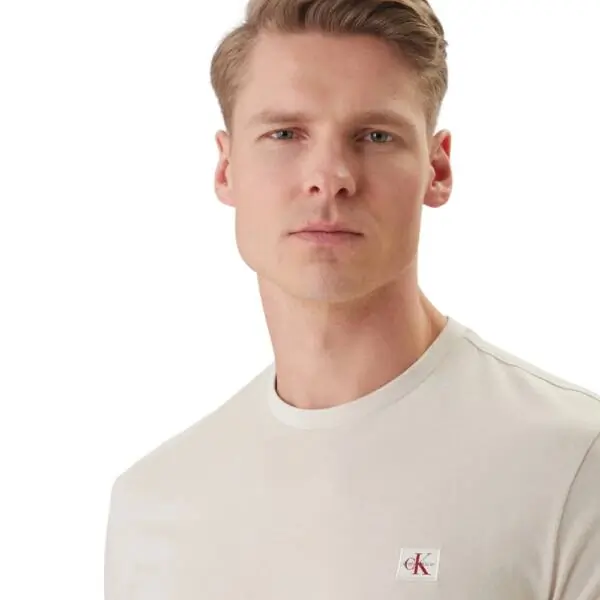 Calvin Klein - Ανδρικό T-shirt Cotton Badge Regular Fit LV04RC272G-2JX Μπεζ LV04RC272G-2JX