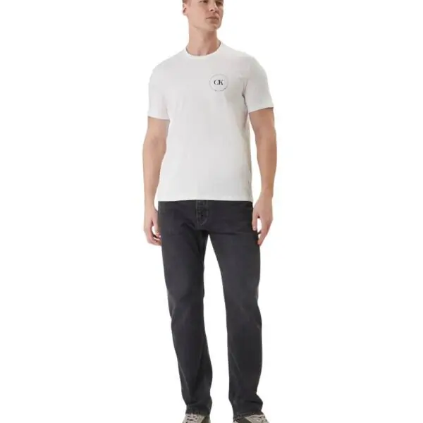 Calvin Klein - Ανδρικό T-shirt Linear Logo Regular Fit LV04RF801G-YAF Λευκό LV04RF801G-YAF