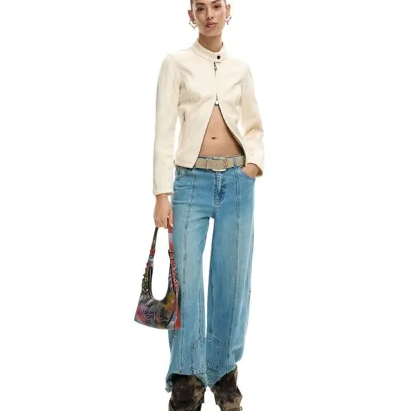 Desigual - Γυναικείο Δερμάτινο Μπουφάν Mao Collar Regular Fit 26SWEW10-1000 Λευκό 26SWEW10-1000