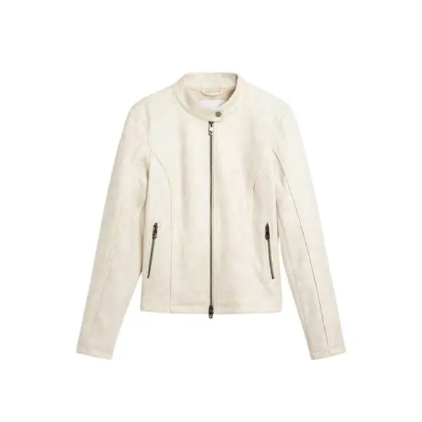 Desigual - Γυναικείο Δερμάτινο Μπουφάν Mao Collar Regular Fit 26SWEW10-1000 Λευκό 26SWEW10-1000