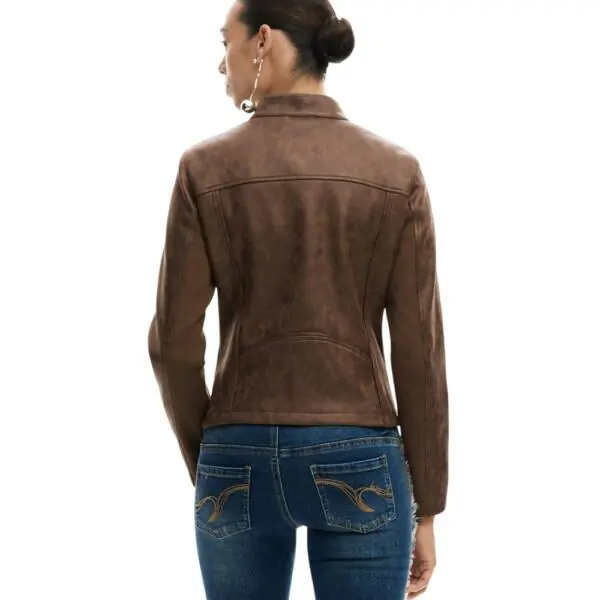Desigual - Γυναικείο Δερμάτινο Μπουφάν Mao Collar Regular Fit 26SWEW10-6029 Καφέ 26SWEW10-6029