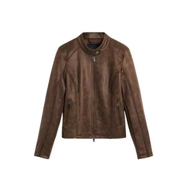Desigual - Γυναικείο Δερμάτινο Μπουφάν Mao Collar Regular Fit 26SWEW10-6029 Καφέ 26SWEW10-6029