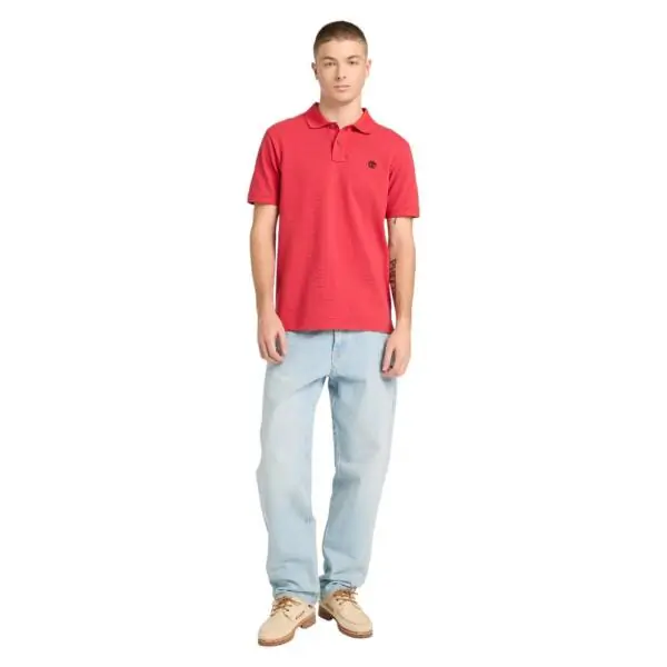 Timberland - Ανδρικό T-shirt Polo Short-Sleeve με Λογότυπο Oyster River TB0A2BRY-N96 Κόκκινο TB0A2BRYN96