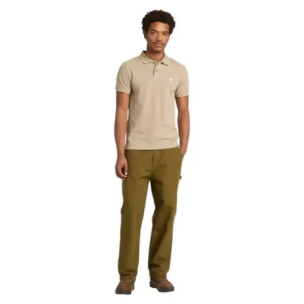 Timberland - Ανδρικό Κοντομάνικο T-shirt Polo Slim Fit Mε Λογότυπο Oyster River TB0A2BS1-DH5 Μπεζ/Γκρι TB0A2BS1DH5
