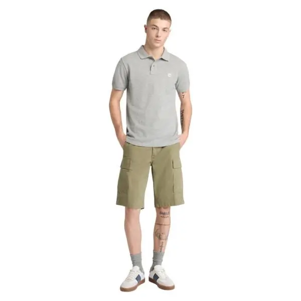 Timberland - Ανδρικό Κοντομάνικο T-shirt Polo Slim Fit Mε Λογότυπο Oyster River TB0A2BS1-V91 Γκρι TB0A2BS1V91