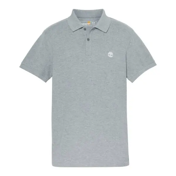 Timberland - Ανδρικό Κοντομάνικο T-shirt Polo Slim Fit Mε Λογότυπο Oyster River TB0A2BS1-V91 Γκρι TB0A2BS1V91