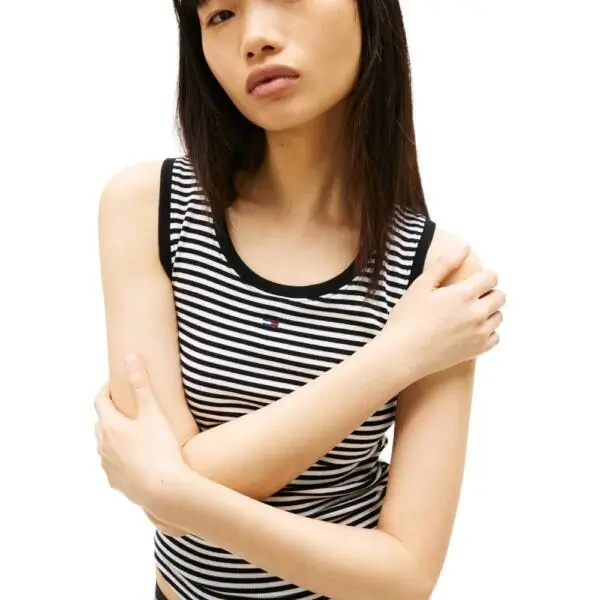 Tommy Hilfiger - Γυναικείο T-shirt Αμάνικο Rib Essential Tank Top Slim Fit DW0DW20673-0AQ Ριγέ Μαύρο DW0DW20673-0AQ