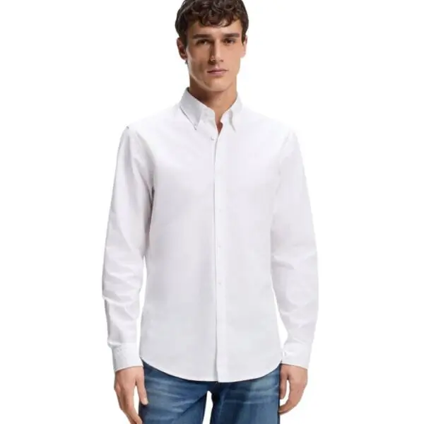 Hugo Boss - Ανδρικό Πουκάμισο Rickert_M Oxford Cotton 50519707-100 Λευκό