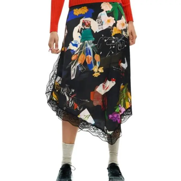 Desigual - Γυναικεία Φούστα Midi Fal Vent Arty 26SWFW03-2000 Μαύρο 26SWFW03-2000