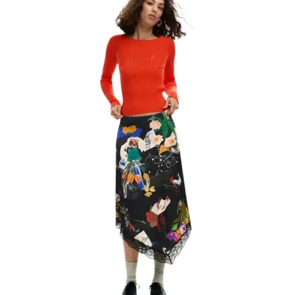 Desigual - Γυναικεία Φούστα Midi Fal Vent Arty 26SWFW03-2000 Μαύρο 26SWFW03-2000