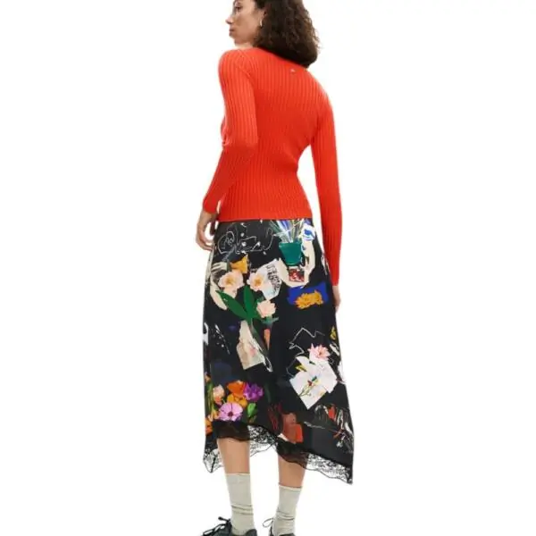 Desigual - Γυναικεία Φούστα Midi Fal Vent Arty 26SWFW03-2000 Μαύρο 26SWFW03-2000