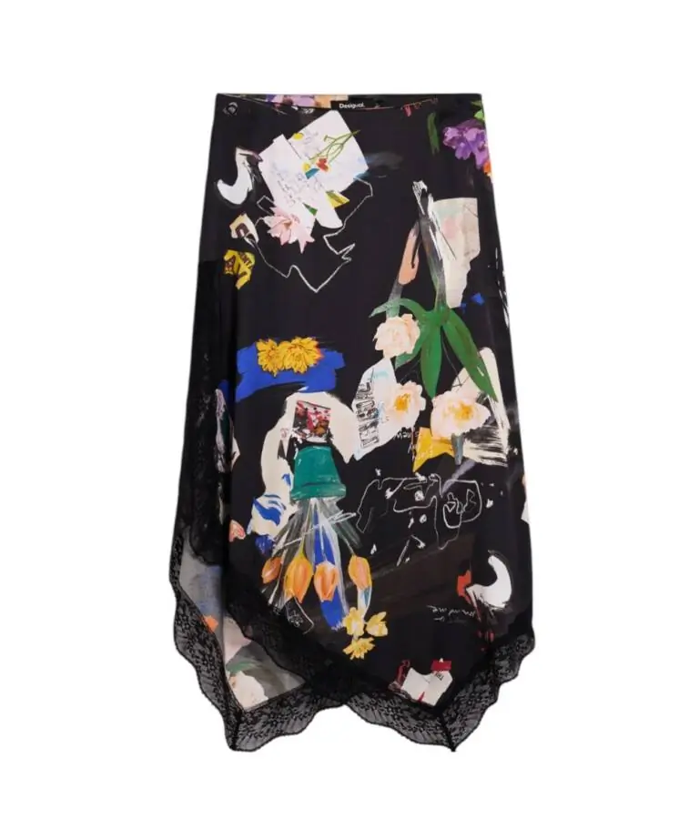 Desigual - Γυναικεία Φούστα Midi Fal Vent Arty 26SWFW03-2000 Μαύρο