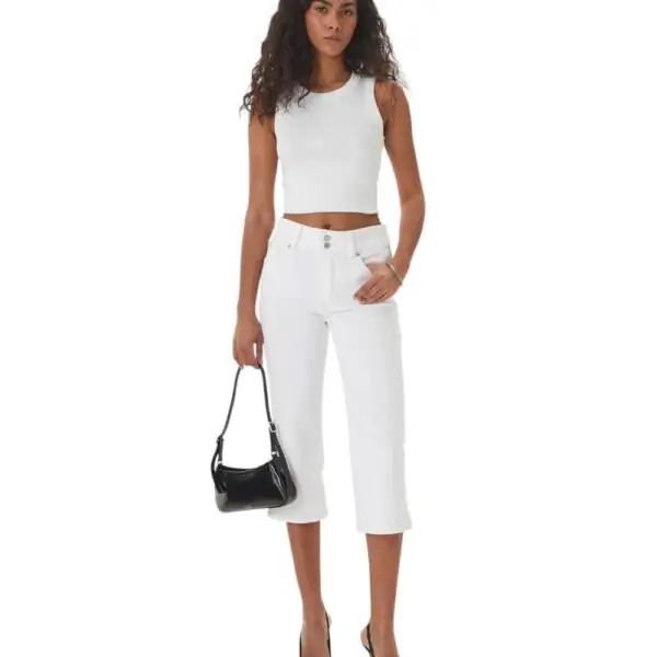 Guess - Γυναικείο Παντελόνι Τζιν High Rise Capri W6GA2GD0131-GJOV Λευκό W6GA2GD0131-GJOV