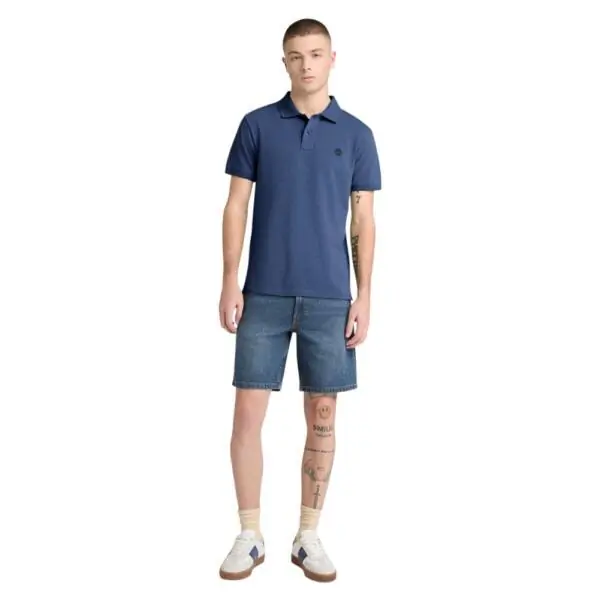 Timberland - Ανδρικό Κοντομάνικο T-shirt Polo Slim Fit Mε Λογότυπο Oyster River TB0A2BS1-EYO Μπλε TB0A2BS1EYO