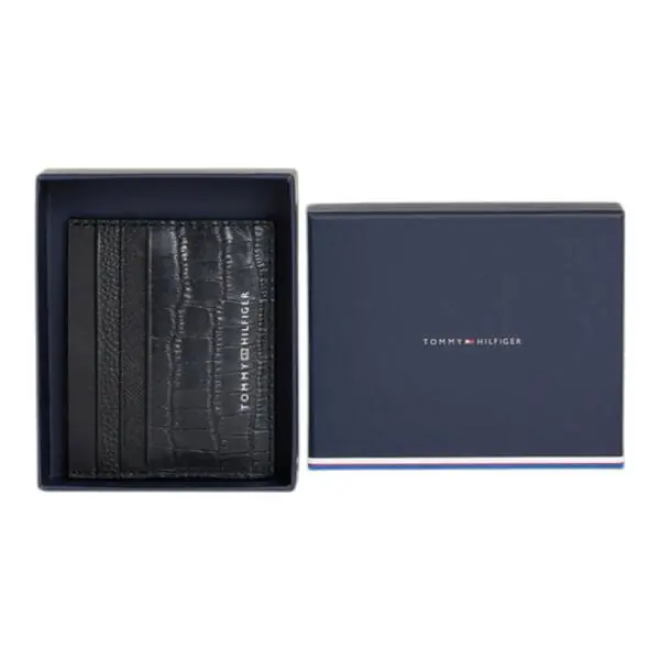 Tommy Hilfiger - Ανδρική θήκη καρτών Texture Leather Credit Cardholder AM0AM12318-BDS Μαύρο AM0AM12318-BDS