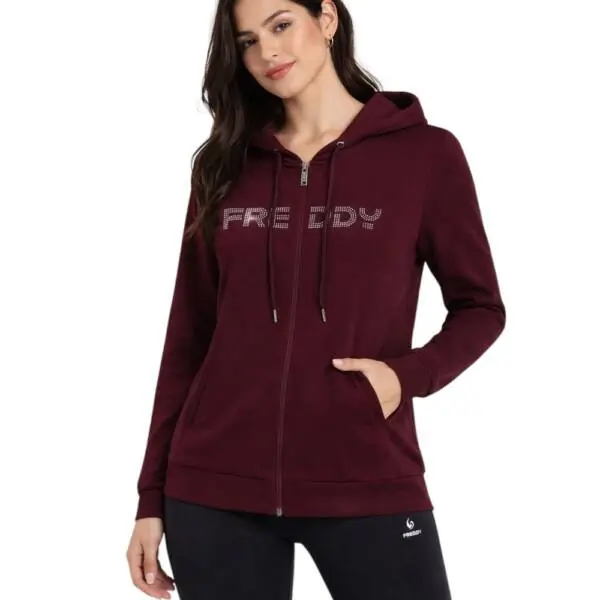 Freddy - Γυναικεία Ζακέτα Φούτερ zip hoodie with logoed band F25WCRS2-K92 Μπορντό