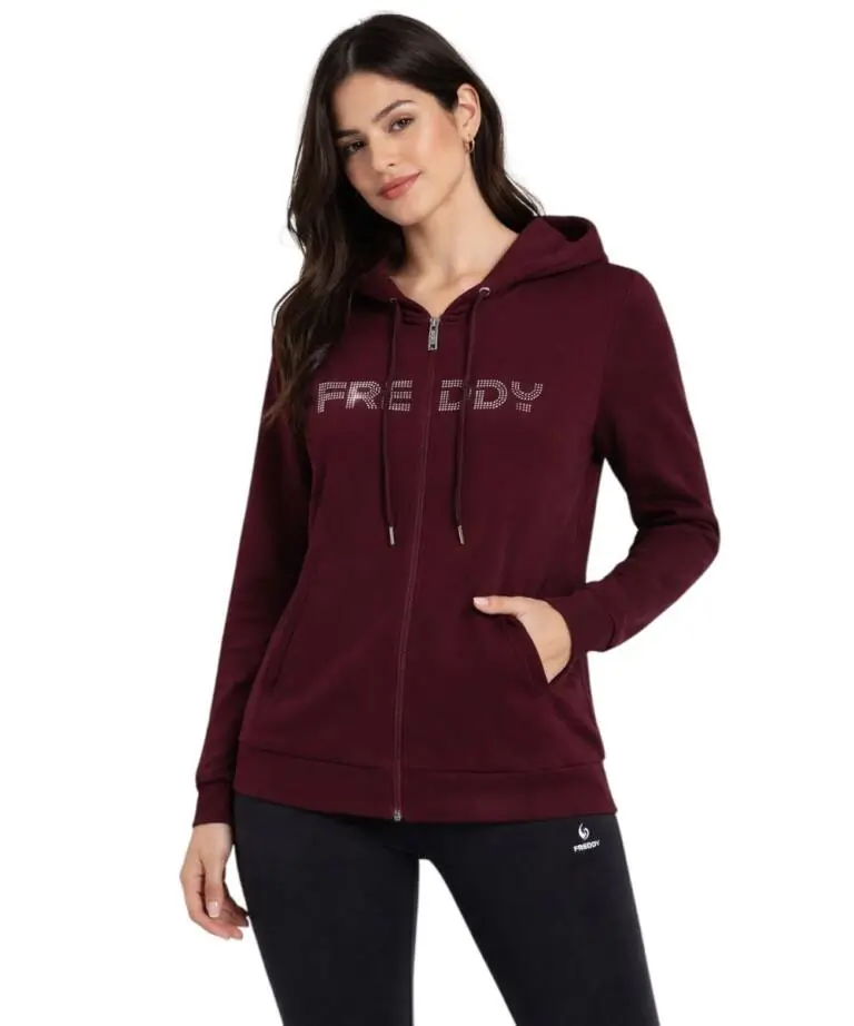 Freddy - Γυναικεία Ζακέτα Φούτερ zip hoodie with logoed band F25WCRS2-K92 Μπορντό