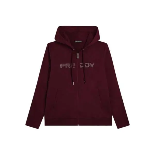 Freddy - Γυναικεία Ζακέτα Φούτερ zip hoodie with logoed band F25WCRS2-K92 Μπορντό F25WCRS2-K92