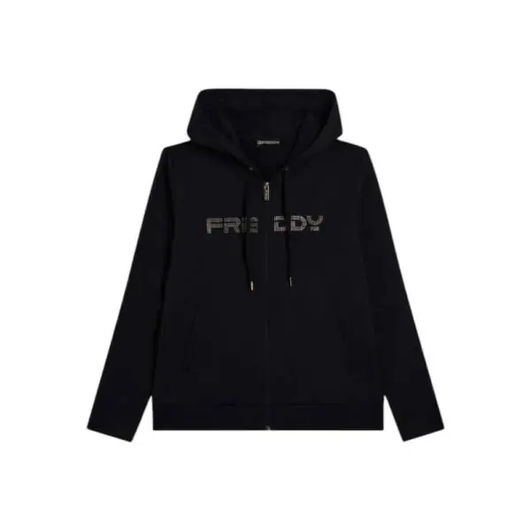 Freddy - Γυναικεία Ζακέτα Φούτερ zip hoodie with logoed band F25WCRS2-N Μαύρο F25WCRS2-N