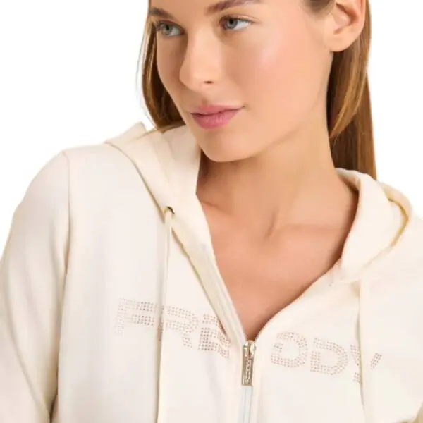 Freddy - Γυναικεία Ζακέτα Φούτερ zip hoodie with logoed band F25WCRS2-W50 Λευκό F25WCRS2-W50