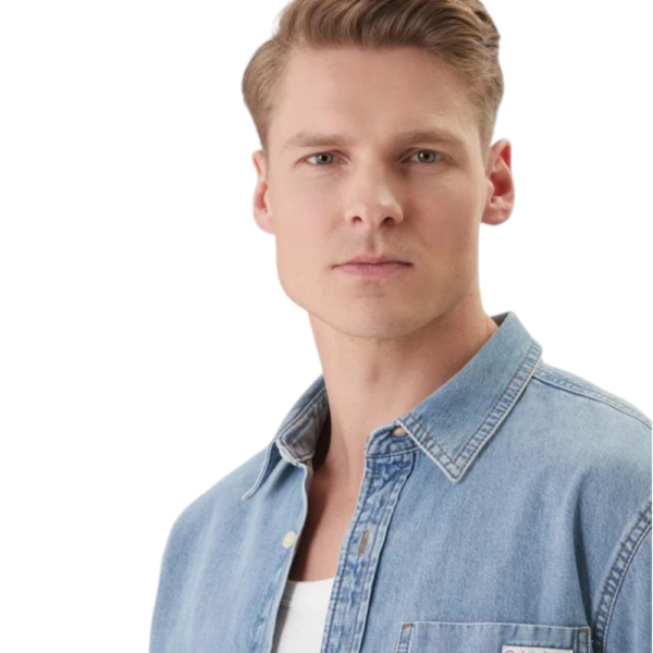 Calvin Klein - Ανδρικό Πουκάμισο Jean Essential LV04RE710G-3TR Μπλε Ανοιχτό LV04RE710G-3TR