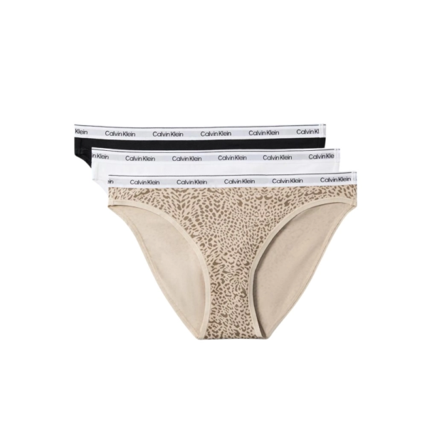Calvin Klein - Γυναικείο Slip 3 Pack Icon Logo LV00QD5207-3RN Μαύρο/Λευκό/Animal Mirror