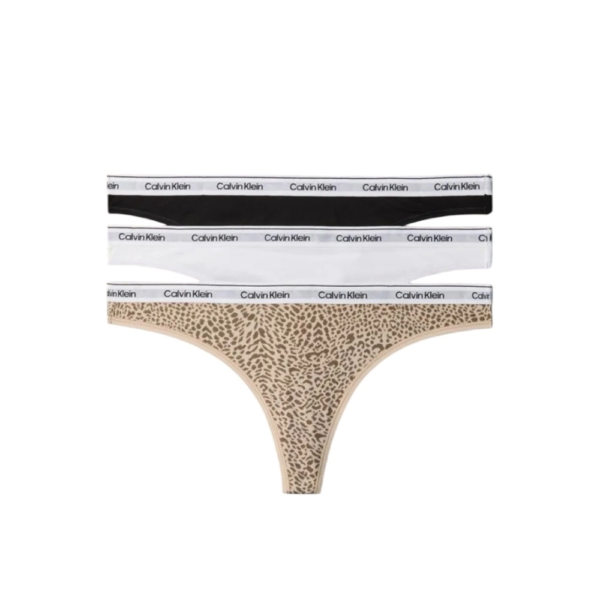 Calvin Klein - Γυναικείο String 3 Pack Icon Logo LV00QD5209-3RN Μαύρο/Λευκό/Animal Mirror