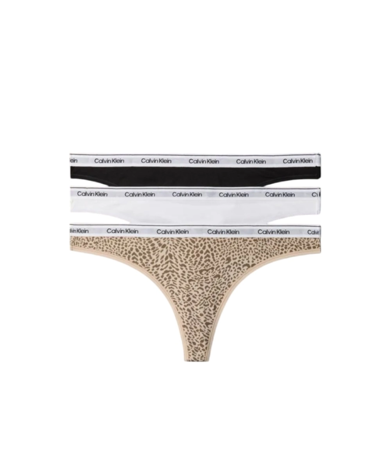 Calvin Klein - Γυναικείο String 3 Pack Icon Logo LV00QD5209-3RN Μαύρο/Λευκό/Animal Mirror