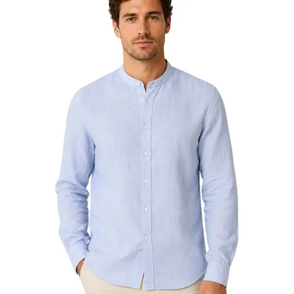North Sails - Ανδρικό Μακρυμάνικο Πουκάμισο Mandarin Collar 664438-000-0757 Γαλάζιο