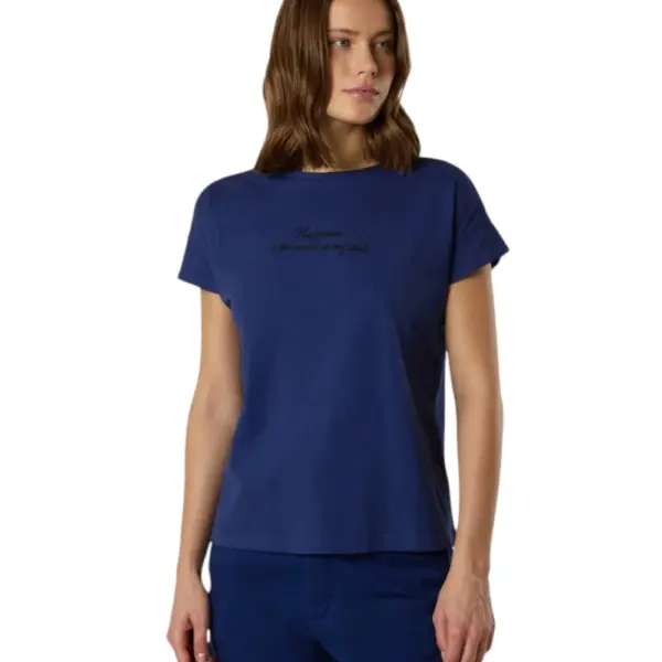 North Sails - Γυναικεία Κοντομάνικη Μπλούζα slogan Print 093567-000-0805 Μπλε Σκούρο
