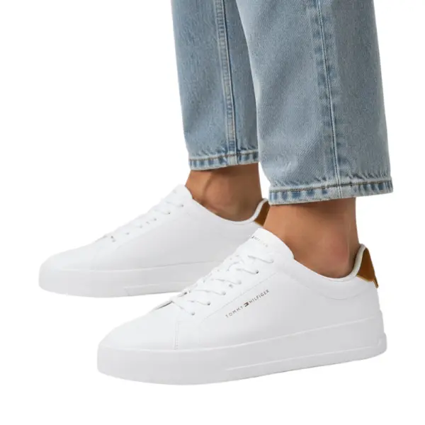 Tommy Hilfiger - Ανδρικά Sneakers Th Court Lth Detail Ess FM0FM05367-02R Λευκό/Καφέ FM0FM05367-02R