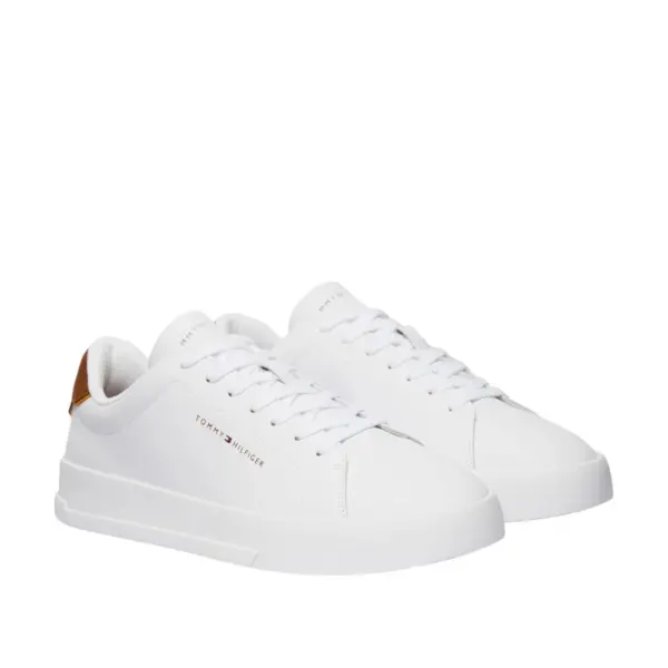 Tommy Hilfiger - Ανδρικά Sneakers Th Court Lth Detail Ess FM0FM05367-02R Λευκό/Καφέ FM0FM05367-02R
