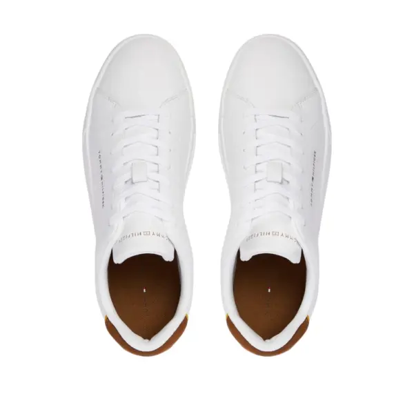 Tommy Hilfiger - Ανδρικά Sneakers Th Court Lth Detail Ess FM0FM05367-02R Λευκό/Καφέ FM0FM05367-02R