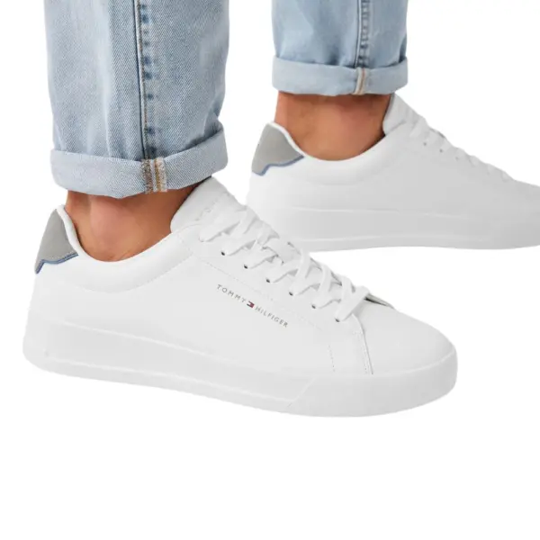 Tommy Hilfiger - Ανδρικά Sneakers Th Court Lth Detail Ess FM0FM05367-02U Λευκό/Γκρι FM0FM05367-02U