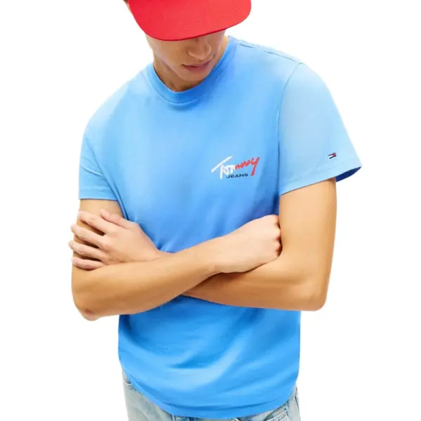Tommy Hilfiger - Ανδρικό T-shirt Tjw Sign Slim Fit DM0DM22538-C38 Γαλάζιο DM0DM22538-C38
