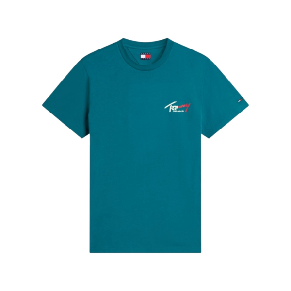 Tommy Hilfiger - Ανδρικό T-shirt Tjw Sign Slim Fit DM0DM22538-L8J Πράσινο DM0DM22538-L8J